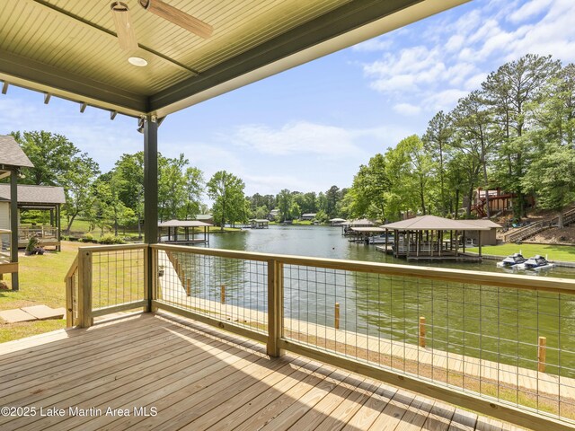 view of dock with a water view