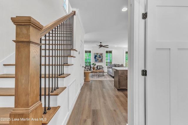 189 Magnolia Way, Dadeville, AL 36853 - hall featuring stairs, wood finished floors, recessed lighting, and baseboards