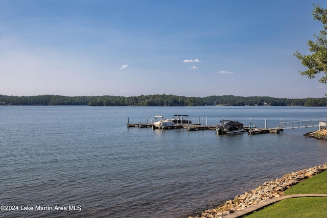 water view featuring a dock