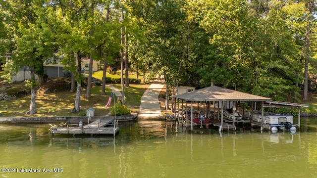 view of dock with a water view