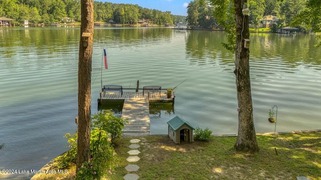 view of dock featuring a water view