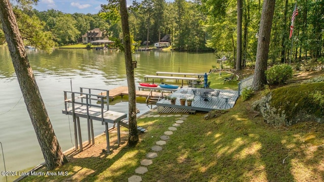 dock area with a water view