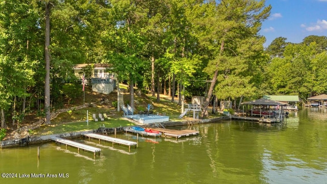 dock area featuring a water view