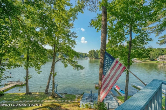 dock area with a water view