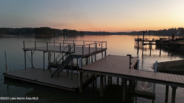 dock area with a water view