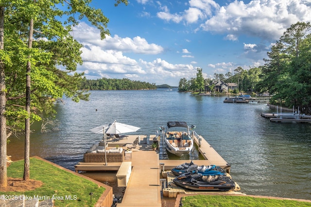 view of dock featuring a water view