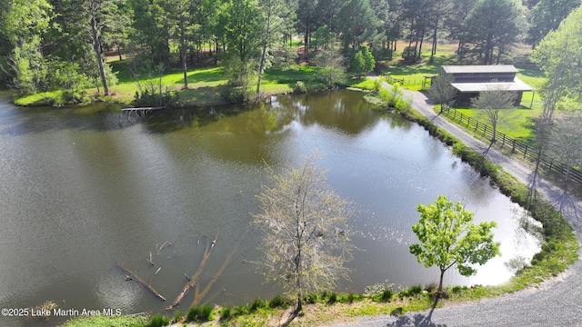 water view featuring fence
