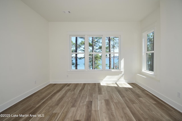 spare room with dark wood-style floors, baseboards, and a wealth of natural light