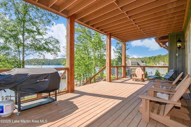 deck with a water view