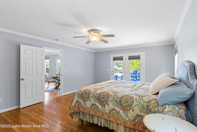 310 Hillwood, Dadeville, AL 36853 - bedroom featuring access to outside, wood finished floors, crown molding, and ceiling fan