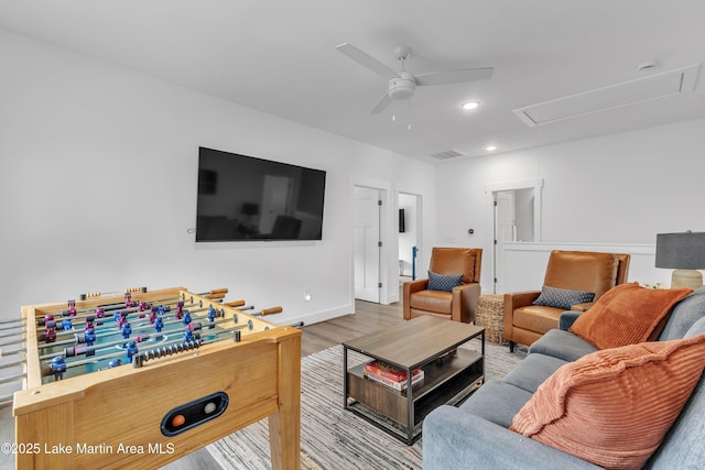 285 Magnolia Way, Dadeville, AL 36853 - living room featuring attic access, ceiling fan, wood finished floors, recessed lighting, and baseboards