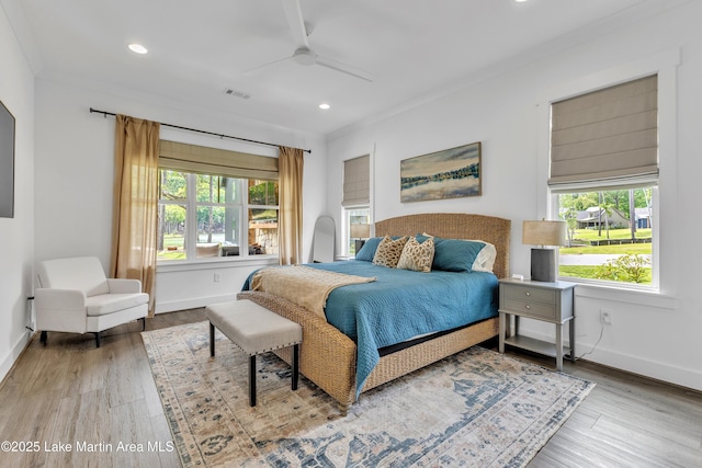 285 Magnolia Way, Dadeville, AL 36853 - bedroom with baseboards, wood finished floors, recessed lighting, crown molding, and a ceiling fan
