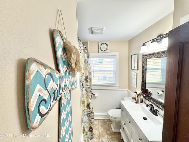 bathroom with vanity, toilet, and a wealth of natural light