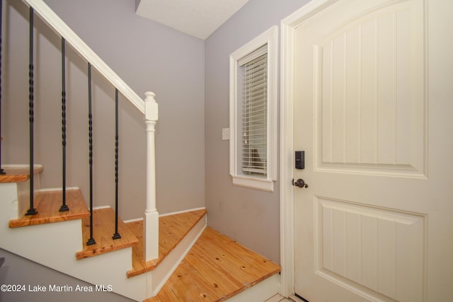 foyer entrance with hardwood / wood-style floors