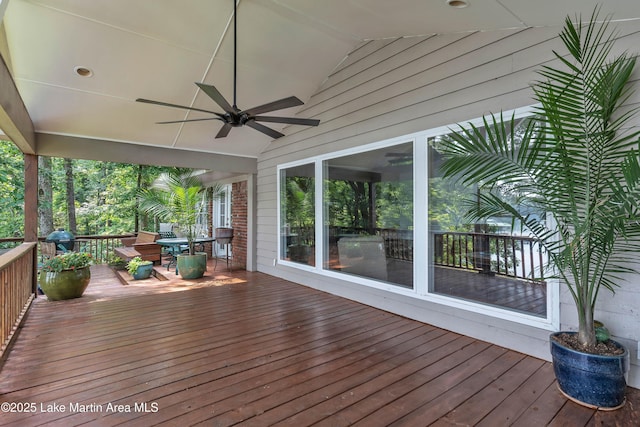 195 Honeysuckle Hl, Tallassee, AL 36078 - wooden terrace featuring ceiling fan and a grill