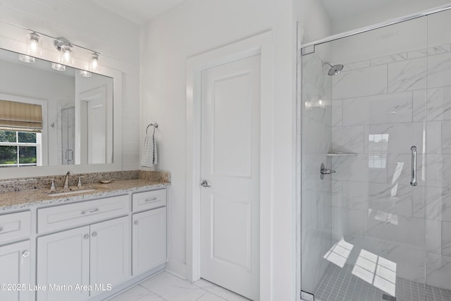 20 Heart Pine Ln, Dadeville, AL 36853 - bathroom featuring a shower stall, vanity, and marble finish floors