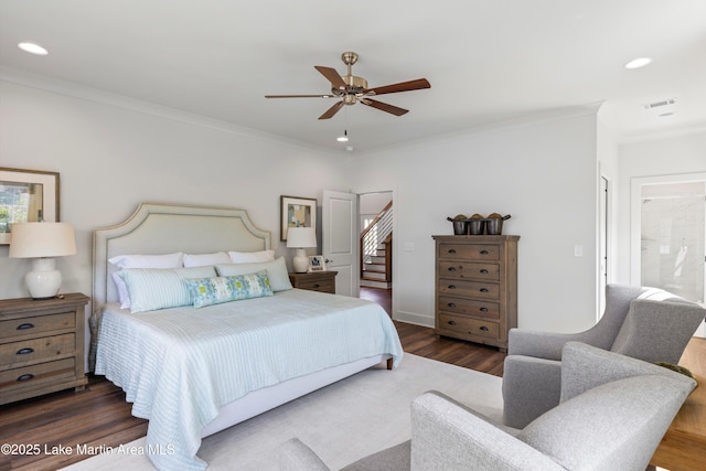 20 Heart Pine Ln, Dadeville, AL 36853 - bedroom featuring wood finished floors, ornamental molding, recessed lighting, and ceiling fan