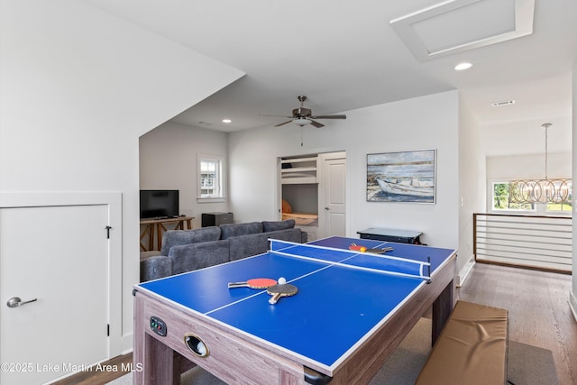 20 Heart Pine Ln, Dadeville, AL 36853 - recreation room with wood finished floors, plenty of natural light, recessed lighting, attic access, and a ceiling fan