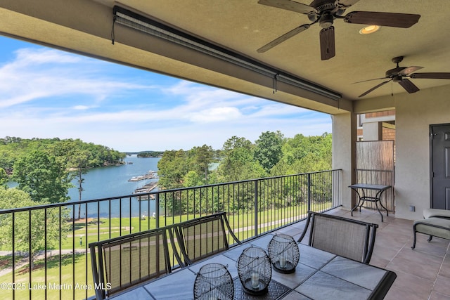 48 Stoneview Summit Ct Unit 2401, Dadeville, AL 36853 - balcony with a water view, a ceiling fan, and outdoor dining area