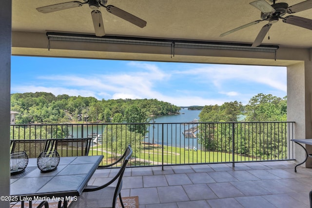 48 Stoneview Summit Ct Unit 2401, Dadeville, AL 36853 - balcony featuring ceiling fan, a water view, and outdoor dining area