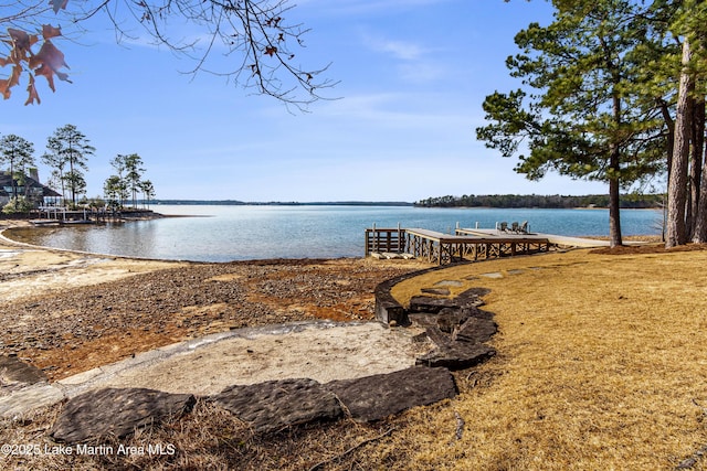 dock area with a water view