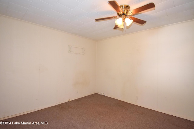 carpeted spare room with ceiling fan and crown molding