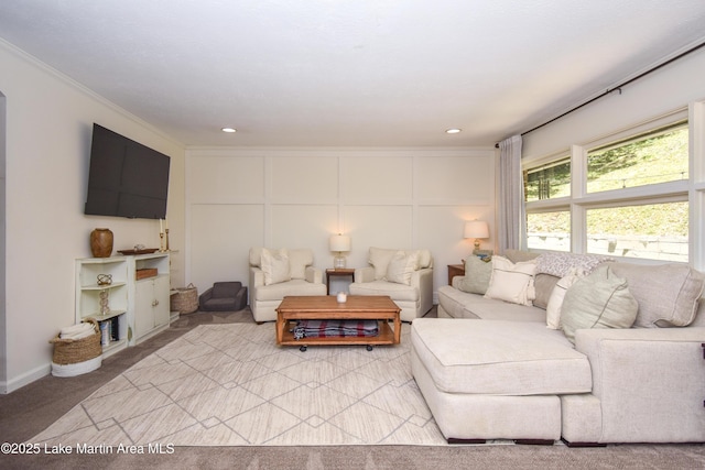514 Sleepy Holw, Alexander City, AL 35010 - living area featuring crown molding, carpet, and recessed lighting