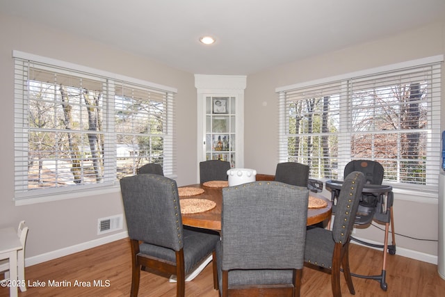 dining area with hardwood / wood-style floors