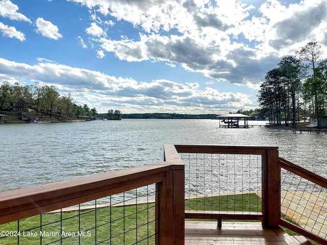 view of dock with a water view