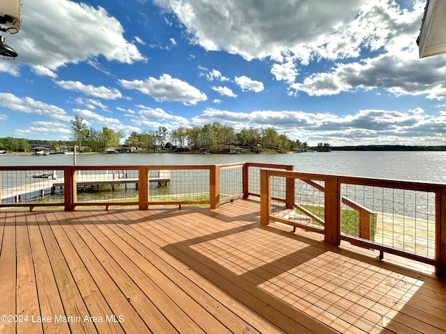 view of dock featuring a deck with water view