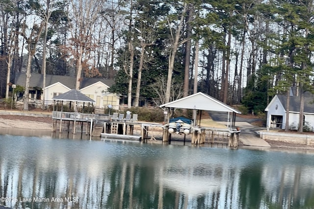 property view of water with a gazebo