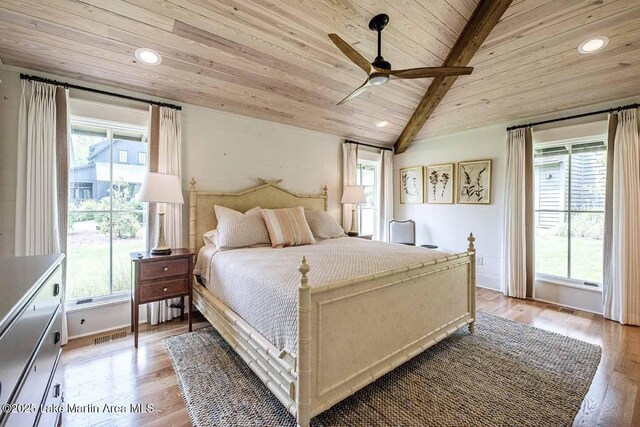 326 Bulgers Mill Loop, Alexander City, AL 35010 - bedroom featuring wood ceiling, light wood finished floors, recessed lighting, and a ceiling fan