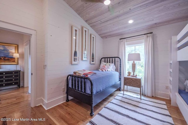 326 Bulgers Mill Loop, Alexander City, AL 35010 - bedroom with wood ceiling, light wood-style floors, lofted ceiling, and baseboards