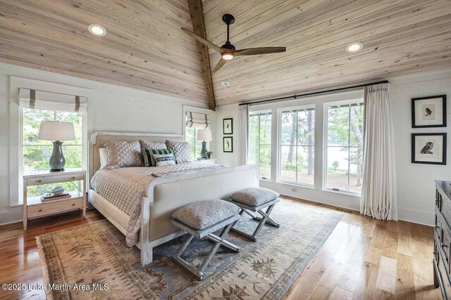326 Bulgers Mill Loop, Alexander City, AL 35010 - bedroom featuring wood ceiling, recessed lighting, baseboards, vaulted ceiling, and wood finished floors