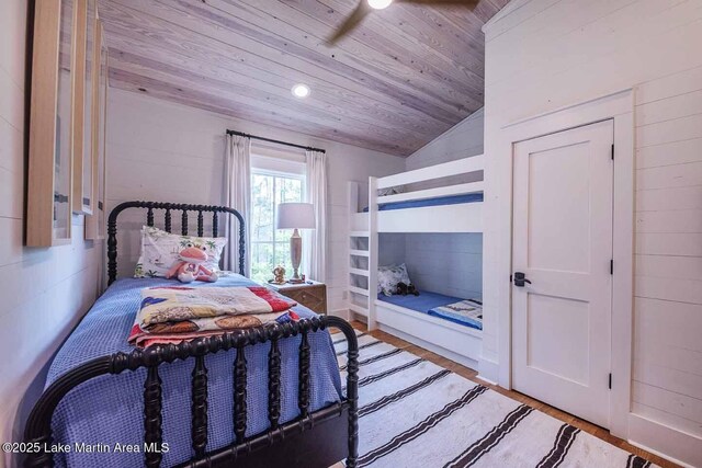 326 Bulgers Mill Loop, Alexander City, AL 35010 - bedroom with wooden ceiling, wood finished floors, and vaulted ceiling