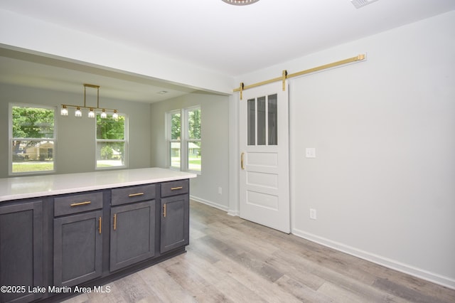 1706 Simpson St, Alexander City, AL 35010 - kitchen featuring light wood-style flooring, a barn door, and plenty of natural light