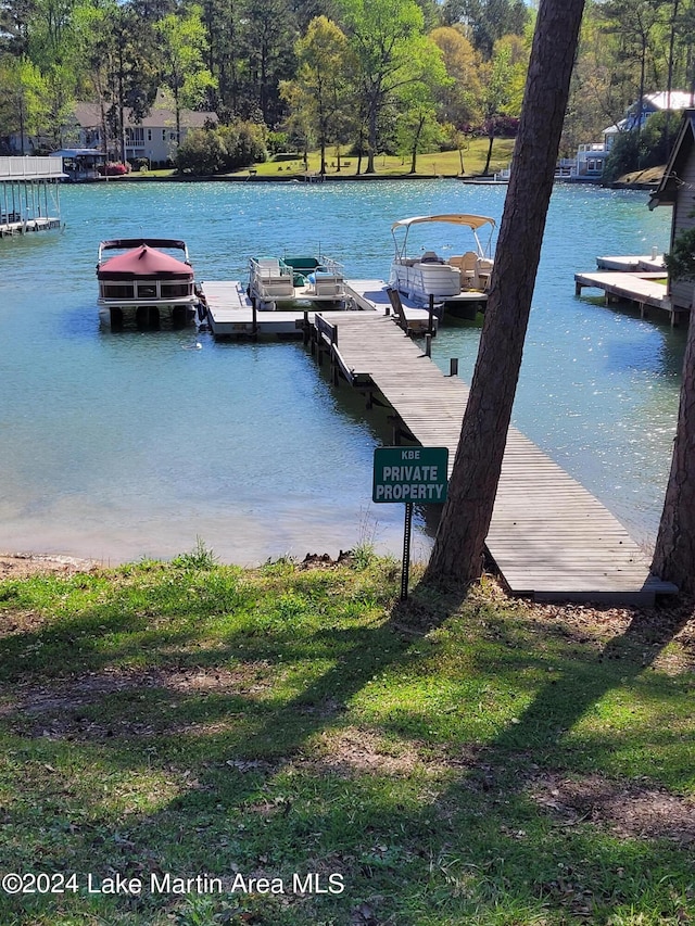 view of dock with a water view