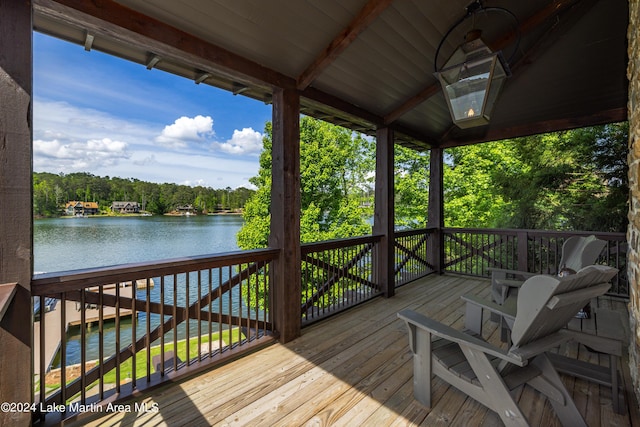 deck with a water view