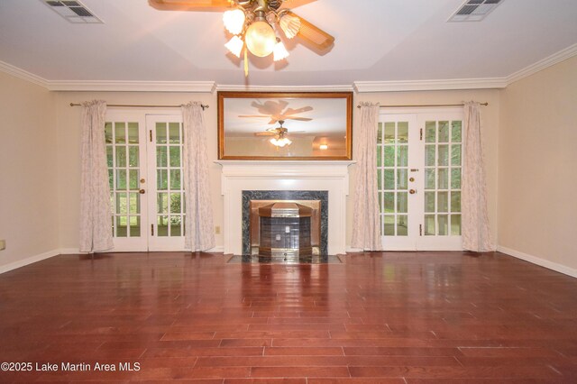 605 Noble Rd, Tallassee, AL 36078 - empty room featuring baseboards, a ceiling fan, dark wood-style floors, and ornamental molding