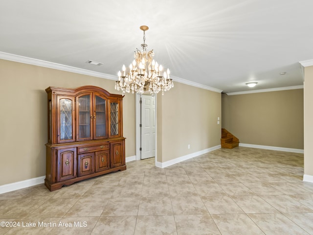 424 Weatherford Cir, Dadeville, AL 36853 - tiled empty room with a notable chandelier and ornamental molding