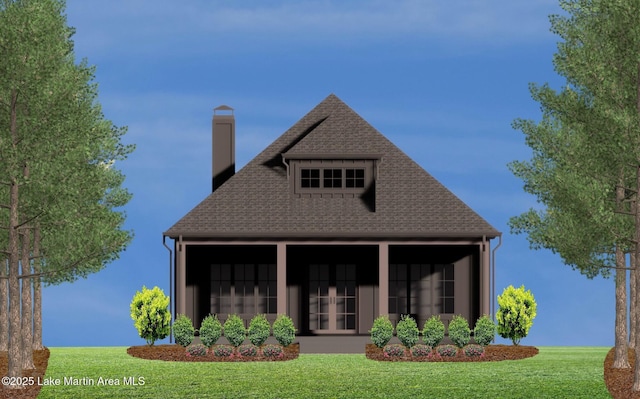 593 Elks Pkwy, Alexander City, AL 35010 - back of house featuring a chimney, a yard, and a shingled roof