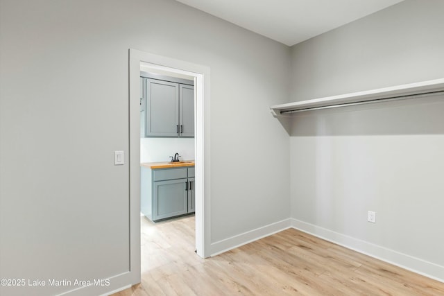 spacious closet with light wood-style floors and a sink