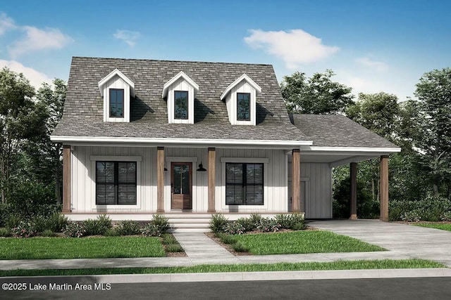 view of front facade with a carport and covered porch