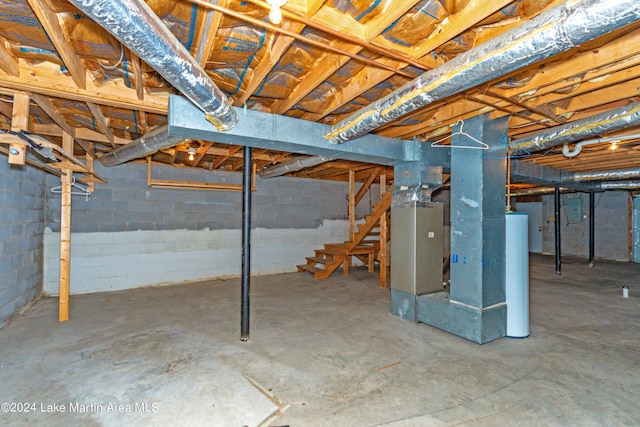 basement featuring gas water heater