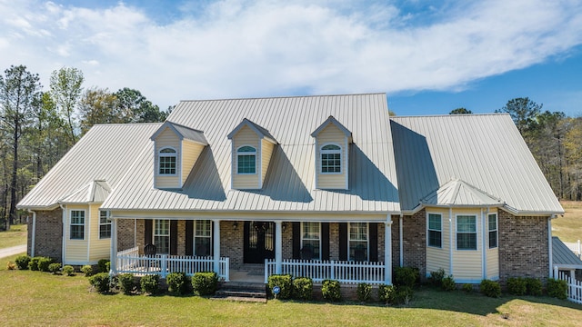 view of front facade featuring a porch and a front yard