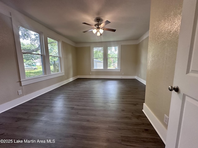 104 Central Blvd, East Tallassee, AL 36078 - spare room with healthy amount of natural light, a textured wall, ceiling fan, and dark wood-style floors