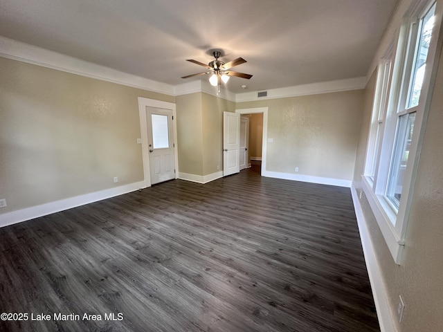 104 Central Blvd, East Tallassee, AL 36078 - unfurnished room featuring dark wood-style flooring, plenty of natural light, ceiling fan, and ornamental molding