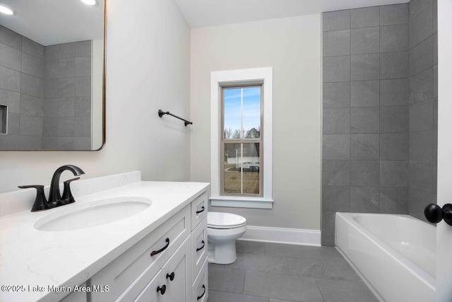 full bathroom with vanity, tub / shower combination, and toilet