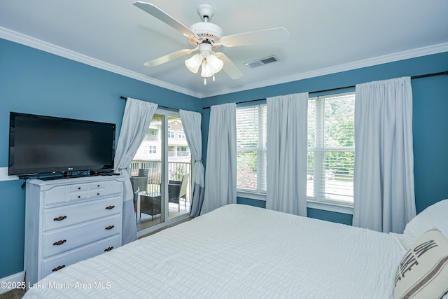 189 Williams Rd Unit # N2, Alexander City, AL 35010 - bedroom featuring access to exterior, crown molding, and ceiling fan