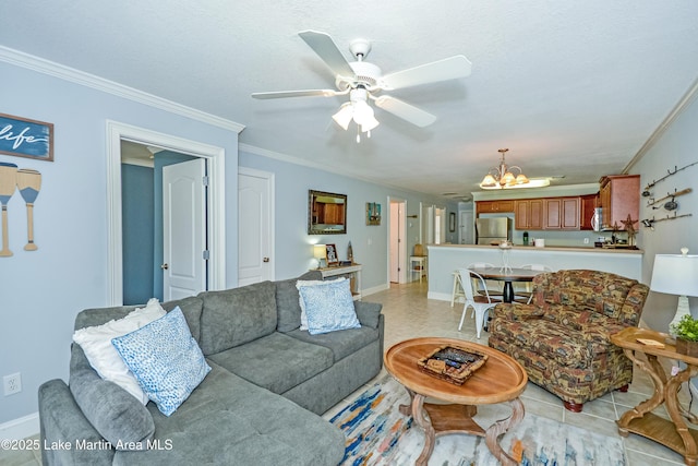 189 Williams Rd Unit # N2, Alexander City, AL 35010 - living area featuring crown molding, a chandelier, and a ceiling fan